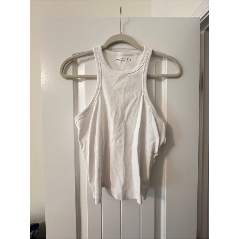 Abercrombie & Fitch White Ribbed High-Neck Tank